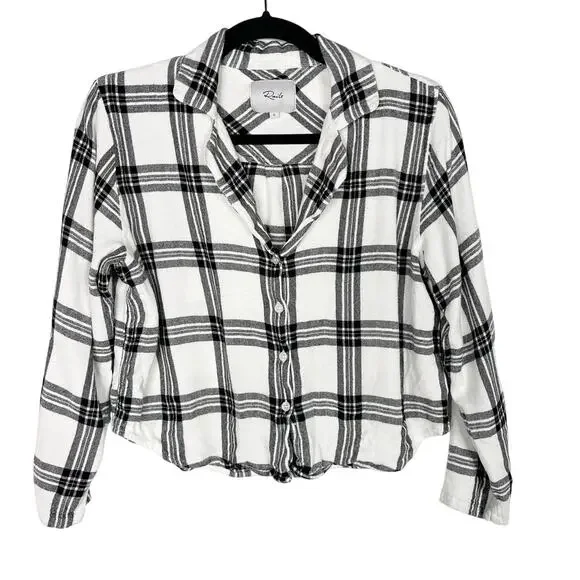 Rails Small White Black Long Sleeve Short Set Onyx Plaid Top Button Down Flannel - Picture 1 of 8